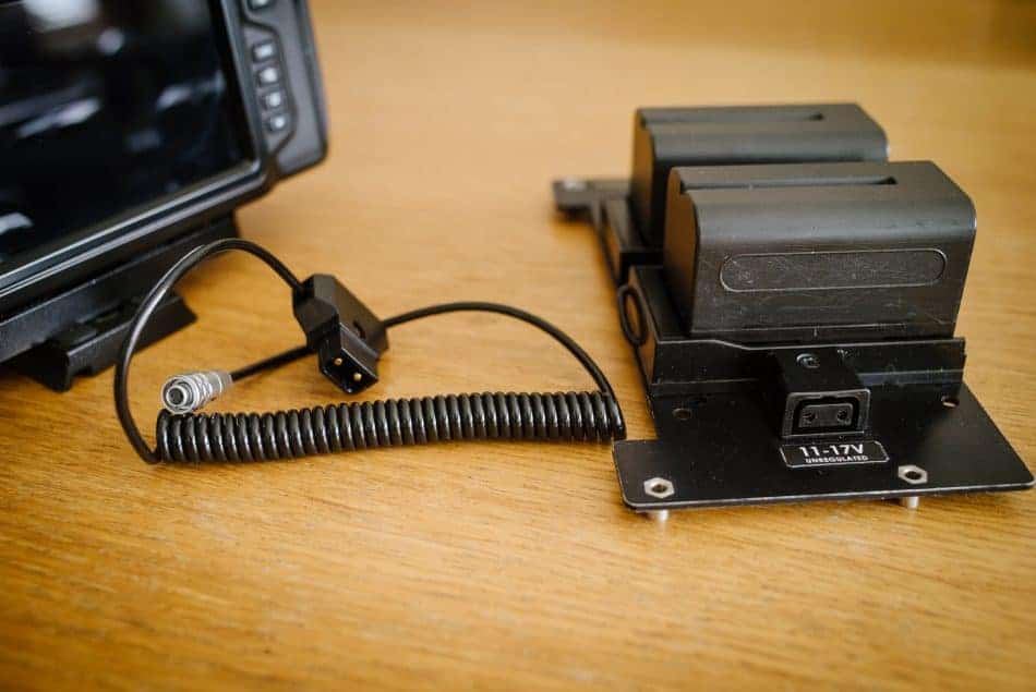 D-Tap to Weipu 2-pin connector cable and hawkwoods battery plate I use also with the Odyssey 7Q+.